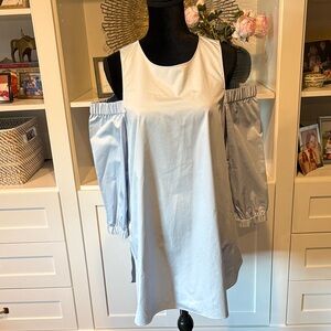 TIBI Light Blue cotton poplin Cold-Shoulder Shift Dress